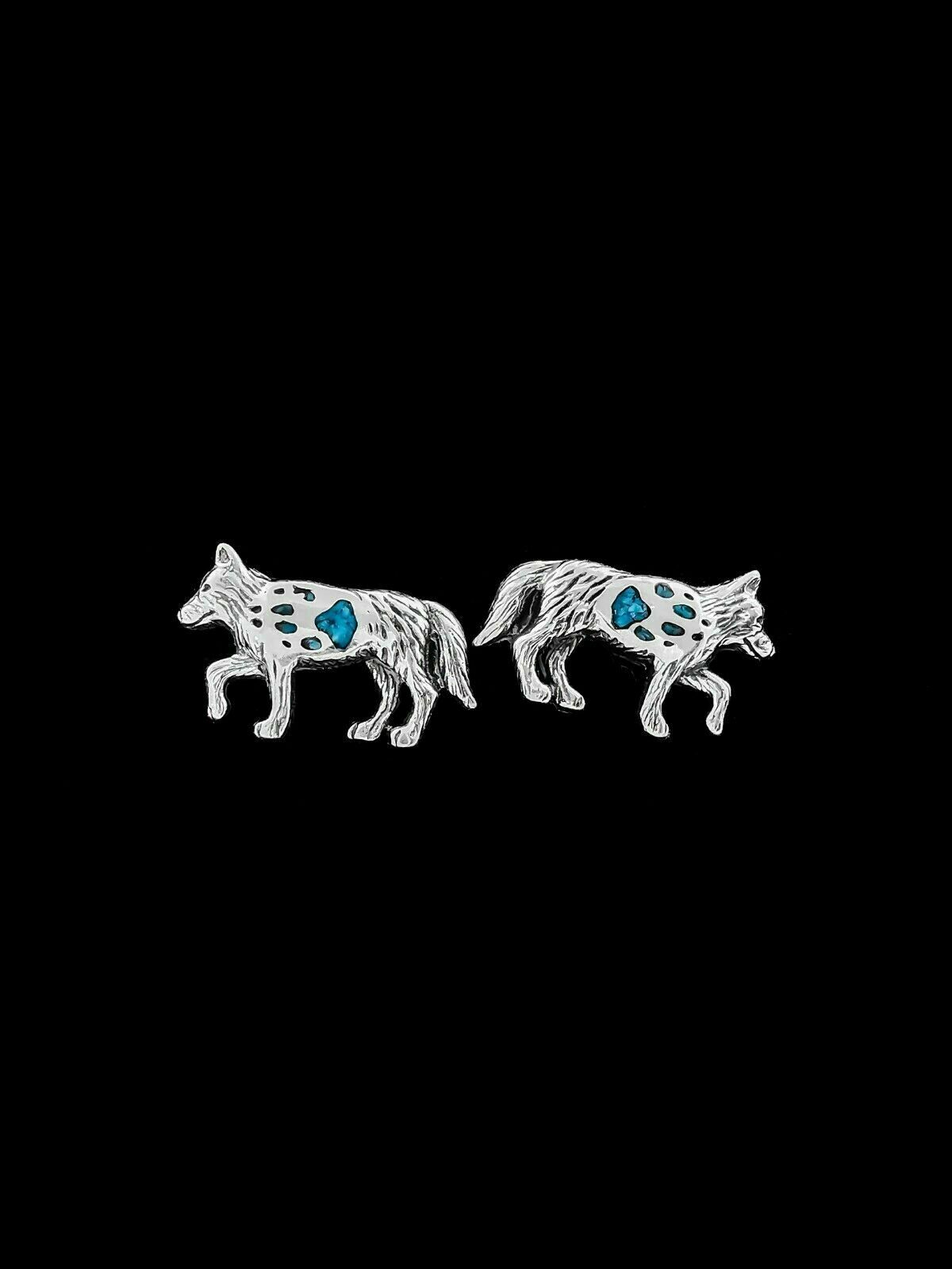 Silver & Turquoise Wolf Earrings